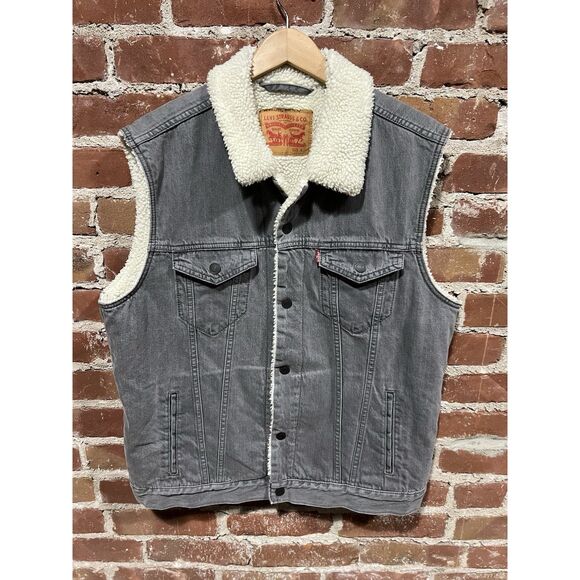 Levi's Men's Sherpa Trucker Vest Grey Large 283390004 - Picture 1 of 3